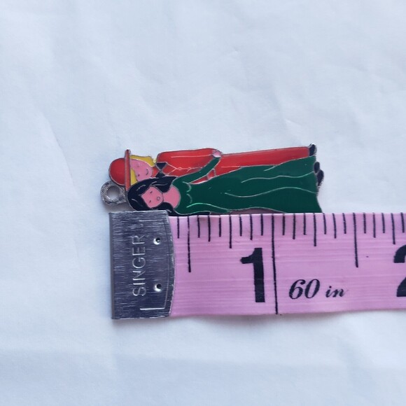 Il Mela Pendant Colorful Enamel Man and Woman on Silver 1.25 inch Backstamp Vtg - Picture 4 of 9